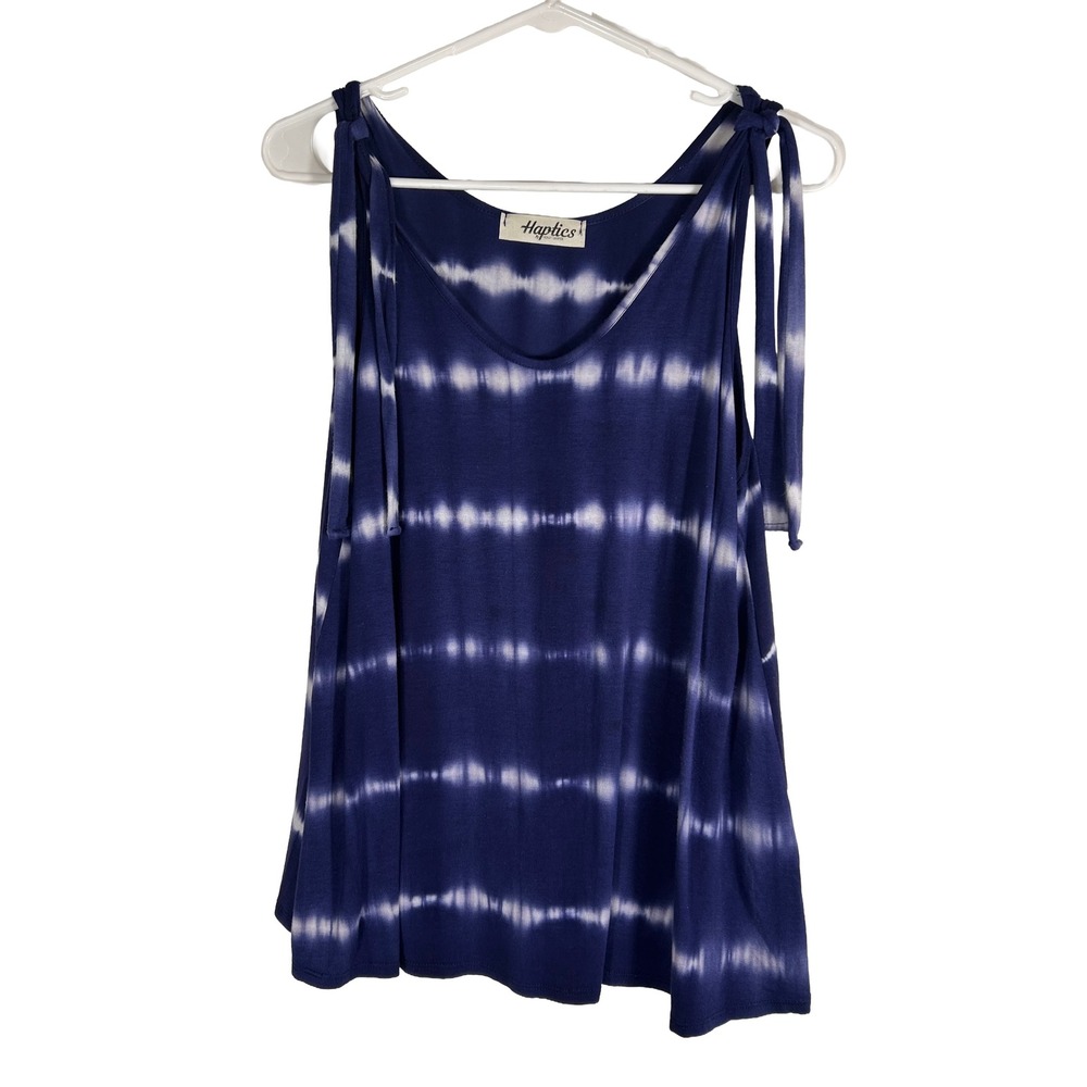 Haptics by Holly Harper Blue White Tie Dye Shoulder‎ Tie Tank Top Size S